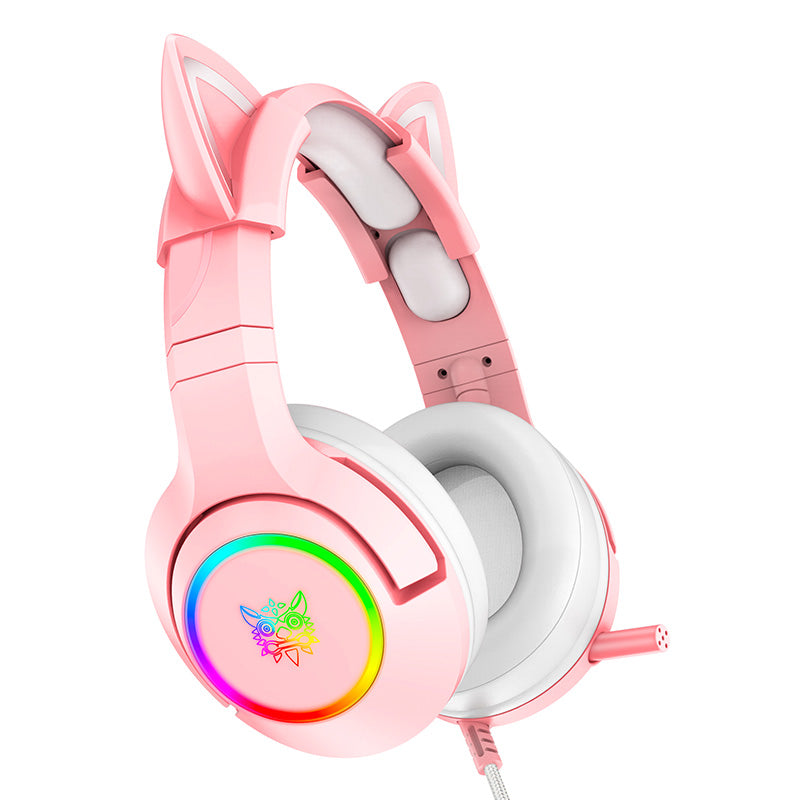 ONIKUMA K9 Gaming Headset Pink Cat Ear RGB Lights 3.5MM Stereo Headphones For PC only